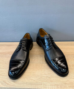 Croco polished black leather Oxford shoe