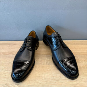 Croco polished black leather Oxford shoe