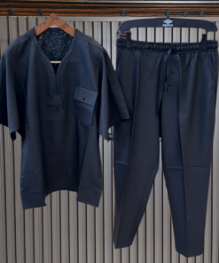 Stylish Collarless Ensemble-Black