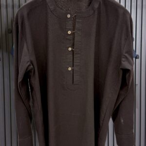 Collarless Coffee Brown Linen Shirt