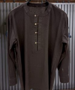 Collarless Coffee Brown Linen Shirt