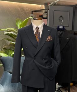 Navy Double Breasted Wool Suit