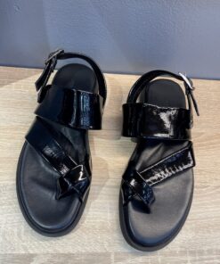BLACK Open Toe Upper Leather Sandals