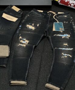 Destroyer Fit White Jean- Interior Patched Sky Blue