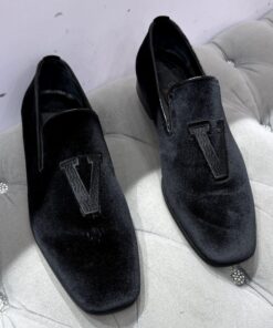 Valn Luxury Black Velvet V Logo loafers