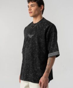 EMBROIDERED TEXT T-SHIRT-Tainted Black