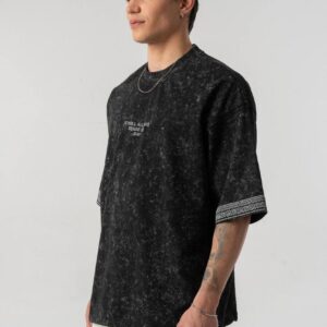 EMBROIDERED TEXT T-SHIRT-Tainted Black