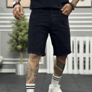 REGULAR FIT DENIM SHORTS- BLACK