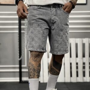 REGULAR FIT DENIM SHORTS- LIGHT GREY
