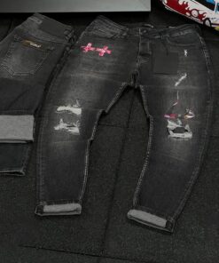 Destroyer Fit White Jean- Patched Cross Symbol