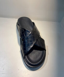 Cross-Over Genuine Leather Slide- Black