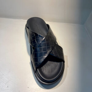 Cross-Over Genuine Leather Slide- Black