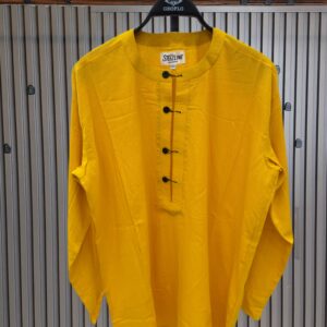 Button Polo Collarless Long Sleeve Shirt- Yellow