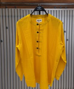 Button Polo Collarless Long Sleeve Shirt- Yellow