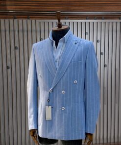 Sky Blue Double Breasted Striped Suit