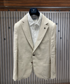Beige Slim Fit Linen-Blend Blazer