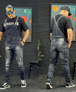 Men Pocket Side Solid Pinafore Pants