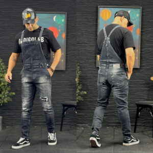 Men Pocket Side Solid Pinafore Pants