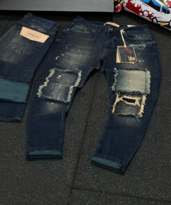 Patched Men's Jeans in Mixed Blue