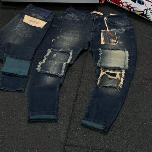 Patched Men's Jeans in Mixed Blue