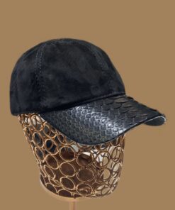 Natural Python Snakeskin Bespoke Hat-Black