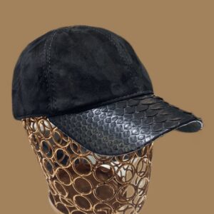 Natural Python Snakeskin Bespoke Hat-Black