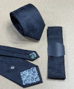 Black Paisley Polyester Tie & Handkerchief | 8 cm