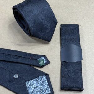 Black Paisley Polyester Tie & Handkerchief | 8 cm