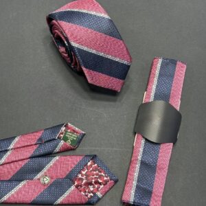 Navy & Pink Detail Microfiber Tie & Handkerchief | 6 cm