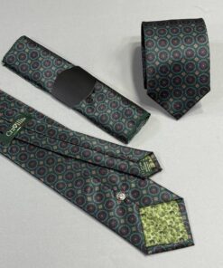 Green & Brown Pattern Polyester Tie | 8 cm