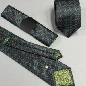Green & Brown Pattern Polyester Tie | 8 cm