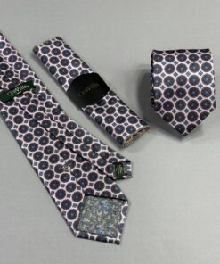 Navy & Light Pink Pattern Polyester Tie | 8 cm
