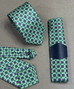 Light Green & navy Geometric Print Tie | 8 cm