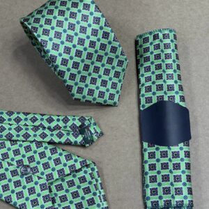 Light Green & navy Geometric Print Tie | 8 cm