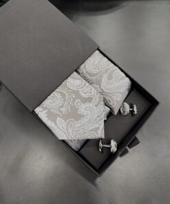 Silver Grey Paisley Polyester Tie | 3 in ONE