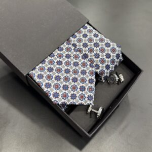 White & Blue Geometric Vintage Tie | 3 in ONE