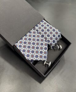 White & Blue Geometric Vintage Tie | 3 in ONE