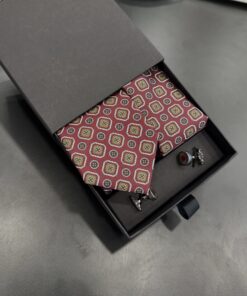 Dark Red Geometric Vintage Tie | 3 in ONE