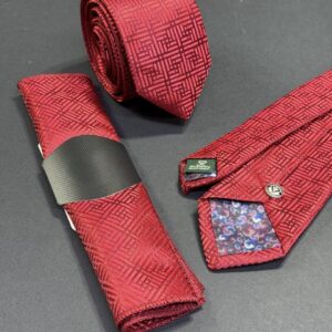 Basic Red Microfiber Tie & Handkerchief | 6 cm