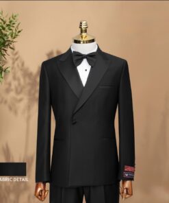 Double Breasted Tuxedo Black Wool Suit- 2 Pieces