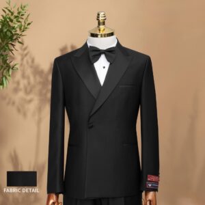 Double Breasted Tuxedo Black Wool Suit- 2 Pieces