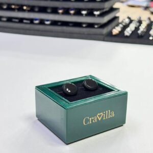 Round Gunmetal Black Cufflinks with Onyx