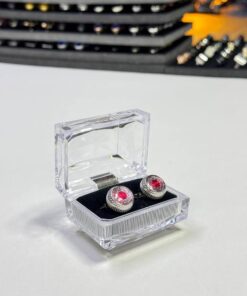 Silver-Tone Red Zirconia Cufflinks