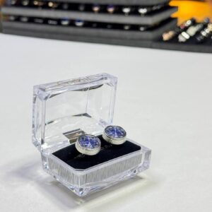 Silver-Tone Blue Zirconia Cufflinks