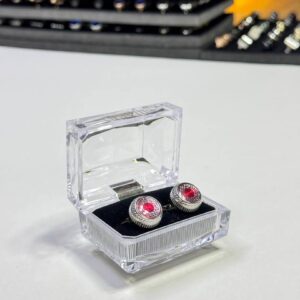 Silver-Tone Red Zirconia Cufflinks