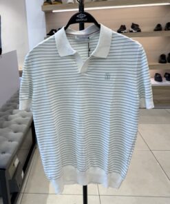 White Stripped Short Sleeves Polo Sweatshirts