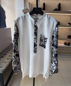 Royalty Flowering Imprinted Collarless Shirts | Navy