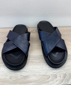 Navy Solid Cross Strap Slide Sandal