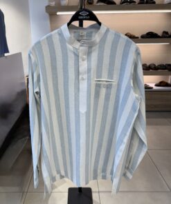 Vintage Stripped Blue Collarless Shirt