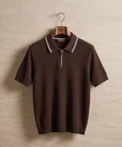 Mixed Coffee Brown Zipper Knitwear